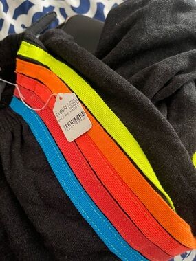 Aviator Nation Black Joggers with Neon Rainbow Stripes